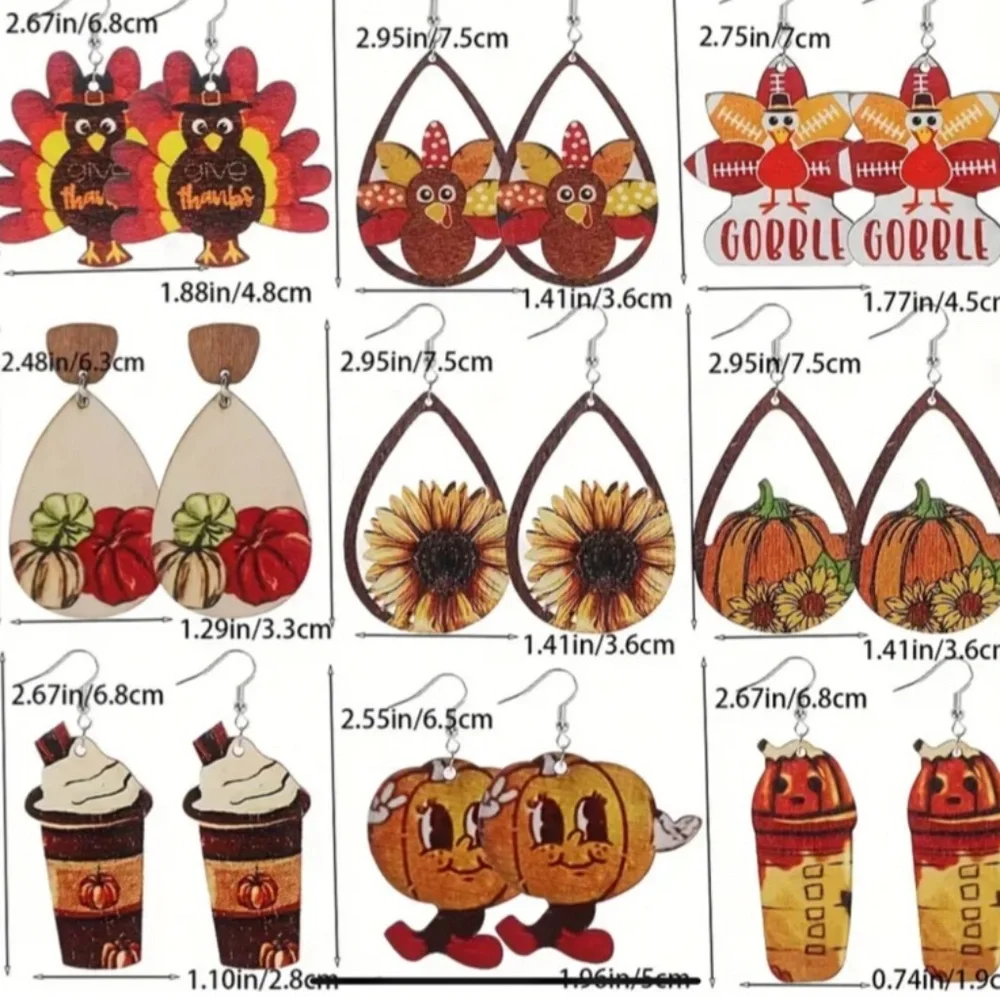 NWT! Thanksgiving & Autumn Wood Pierced Earrings! 1/$9 OR 2/$16 OR 3/$21!